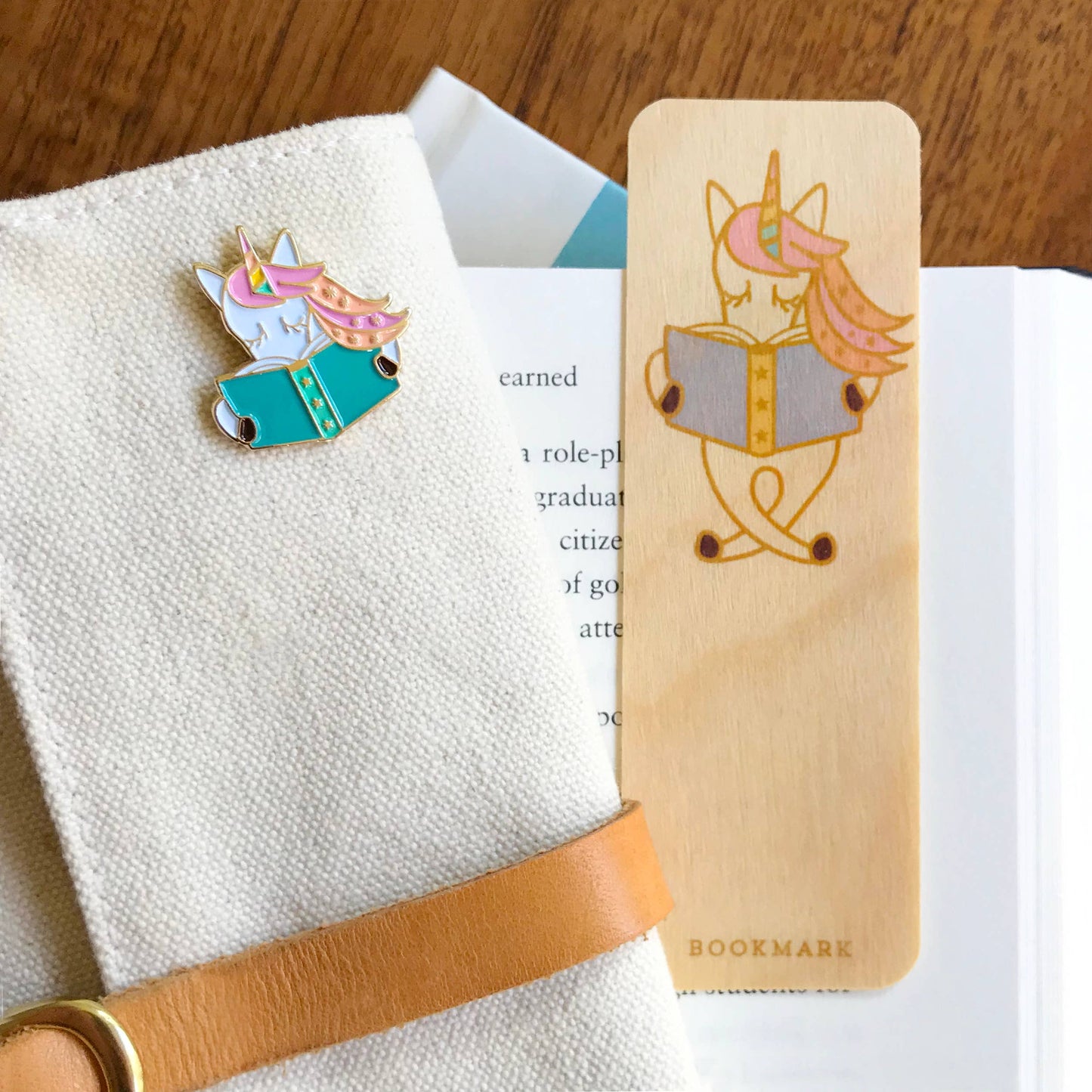 Reading Unicorn Gift Set - Bookmark & Enamel Pin